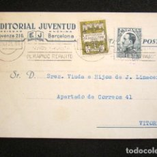 Postales: POSTAL PUBLICITARIA. PUBLICIDAD IMPRESA. EDITORIAL JUVENTUD, BARCELONA. CIRCULADA, VITORIA. 1931