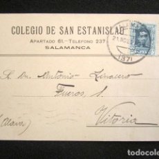 Postales: POSTAL PUBLICITARIA. PUBLICIDAD IMPRESA. COLEGIO SAN ESTANISLAO, SALAMANCA. CIRCULADA, VITORIA. 1927