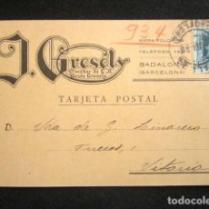 Postales: POSTAL PUBLICITARIA. PUBLICIDAD IMPRESA. J. GRESELY, BARCELONA. CIRCULADA, VITORIA. 1929.
