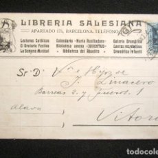 Postales: POSTAL PUBLICITARIA. PUBLICIDAD IMPRESA. LIBRERÍA SALESIANA, BARCELONA. CIRCULADA, VITORIA. 1925