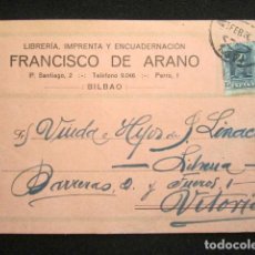 Postales: POSTAL PUBLICITARIA. PUBLICIDAD IMPRESA. FRANCISCO DE ARANO, BILBAO. CIRCULADA, VITORIA. 1926