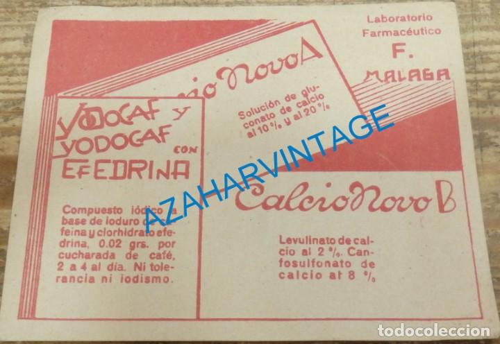 Postkarten: LABORATORIOS F, MALAGA. ESPECIALIDADES FARMACEUTICAS. YODOCAF, CALCIO NOVO