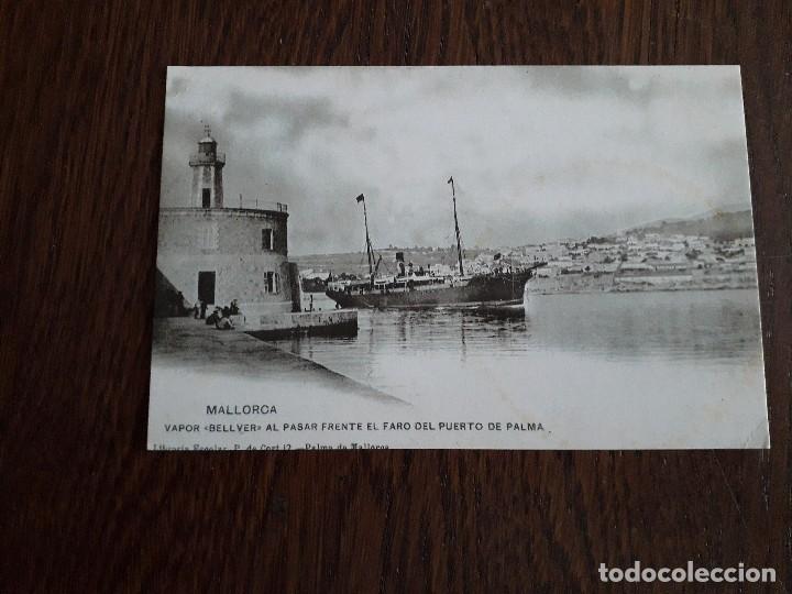Postales: reproducci&oacute;n postal antigua, colecci&oacute;n diario de Mallorca, vapor Bellver, faro puerto Palma.