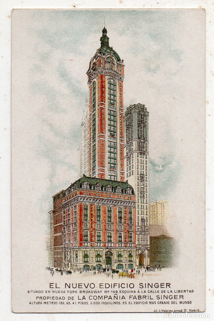 Postales: Postal de Publicidad. Nuevo Edificio Singer. Nueva York. Broadway. - Foto 1