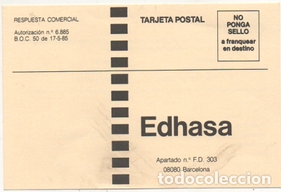 Postales: TARJETA POSTAL. PEDIDO DE LIBRER&Iacute;A. EDITORIAL EDHASA   P-RESP-019