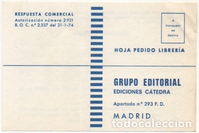 Postales: TARJETA POSTAL. RESPUESTA COMERCIAL. GRUPO EDITORIAL EDICIONES CATEDRA   P-RESP-033