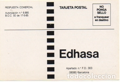 Postales: TARJETA POSTAL. RESPUESTA COMERCIAL. EDHASA   P-RESP-058