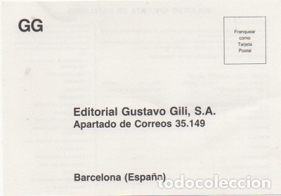 Postales: TARJETA POSTAL. PEDIDO DE LIBRERIA. EDITORIAL GUSTAVO GILI S.A.   P-RESP-066