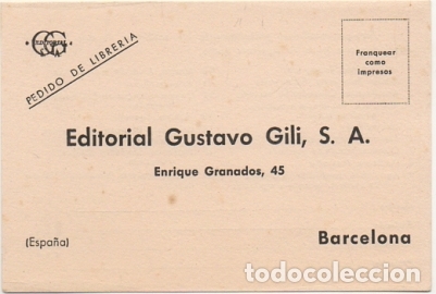 Postales: TARJETA POSTAL. RESPUESTA COMERCIAL. EDITORIAL GUSTAVO GILI S.A.   P-RESP-210