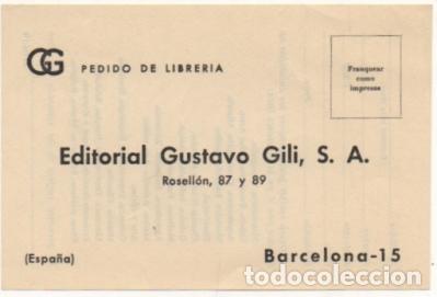 Postales: TARJETA POSTAL. RESPUESTA COMERCIAL. EDITORIAL GUSTAVO GILI S.A.   P-RESP-337