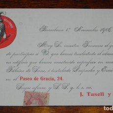 Postales: POSTAL DE PUBLICIDAD DE J. TUSELL Y CIA. CIRCULADA EN 1906. IMP. VDA. CUNILL.. Lote 188472481