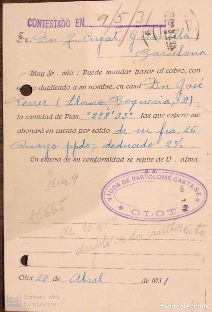 Postales: OLOT. VIUDA DE BARTOLOME CASTA&Ntilde;ER. VER DORSO. - Foto 2