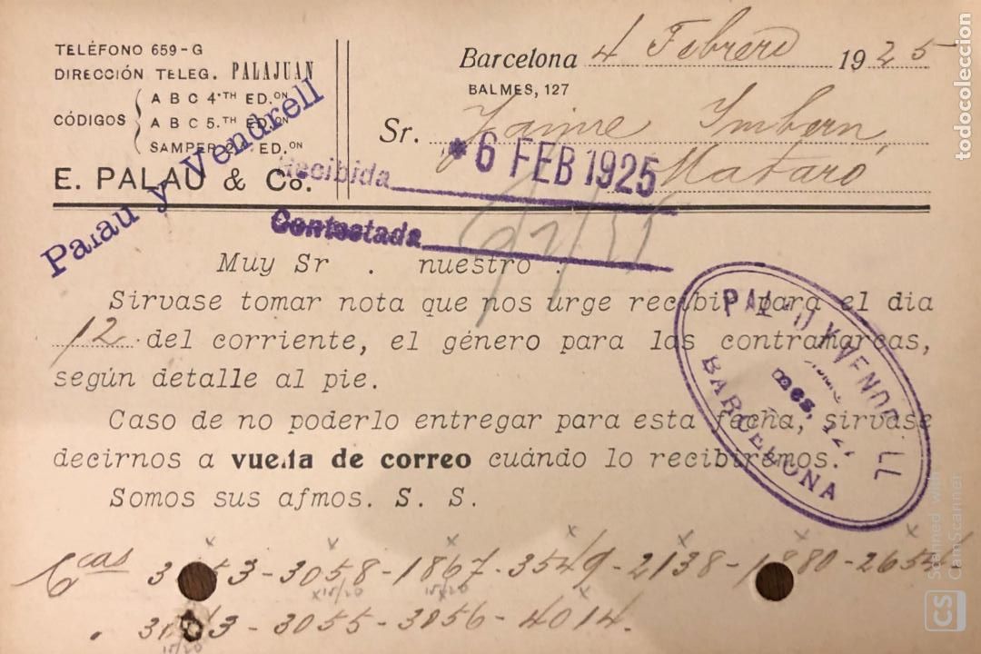 Postales: BARCELONA. PALAU & VENDRELL. 1925. VER DORSO. - Foto 2