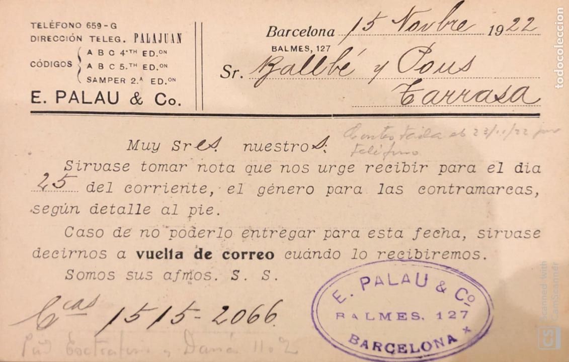 Postales: BARCELONA. E.PALAU & CO. 1922. VER DORSO - Foto 2