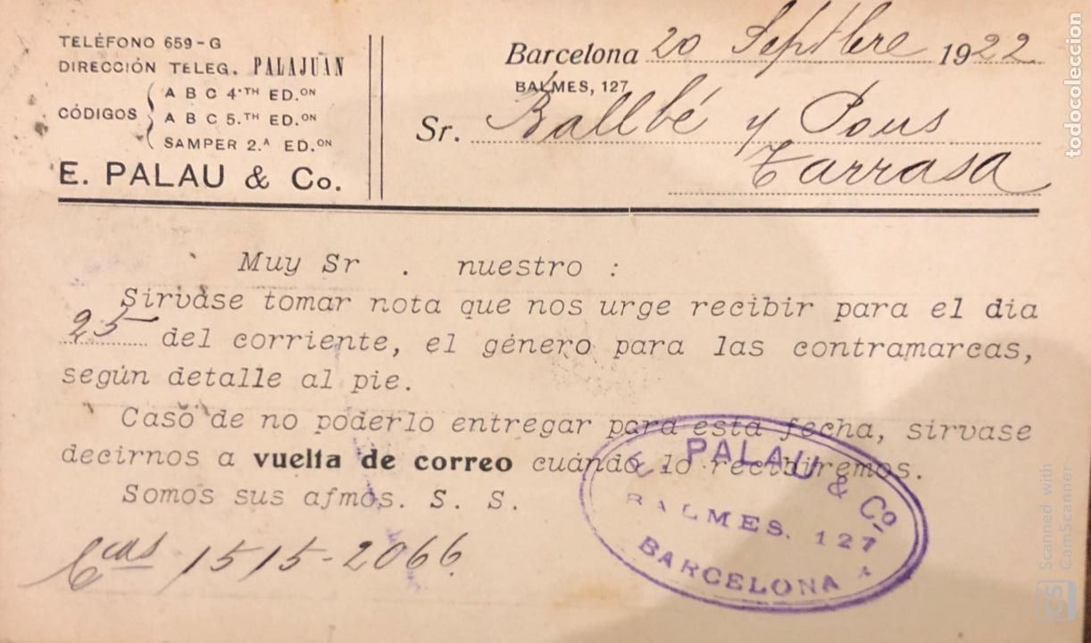 Postales: BARCELONA. E.PALAU & CO. 1922. VER DORSO - Foto 2