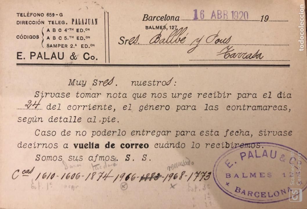 Postales: BARCELONA. E.PALAU & CO. 1920. VER DORSO - Foto 2