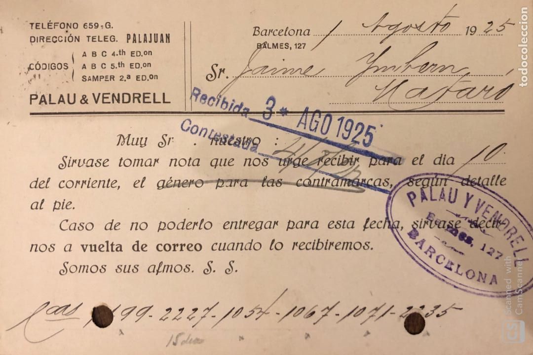 Postales: BARCELONA. PALAU & VENDRELL. 1925. VER DORSO. - Foto 2