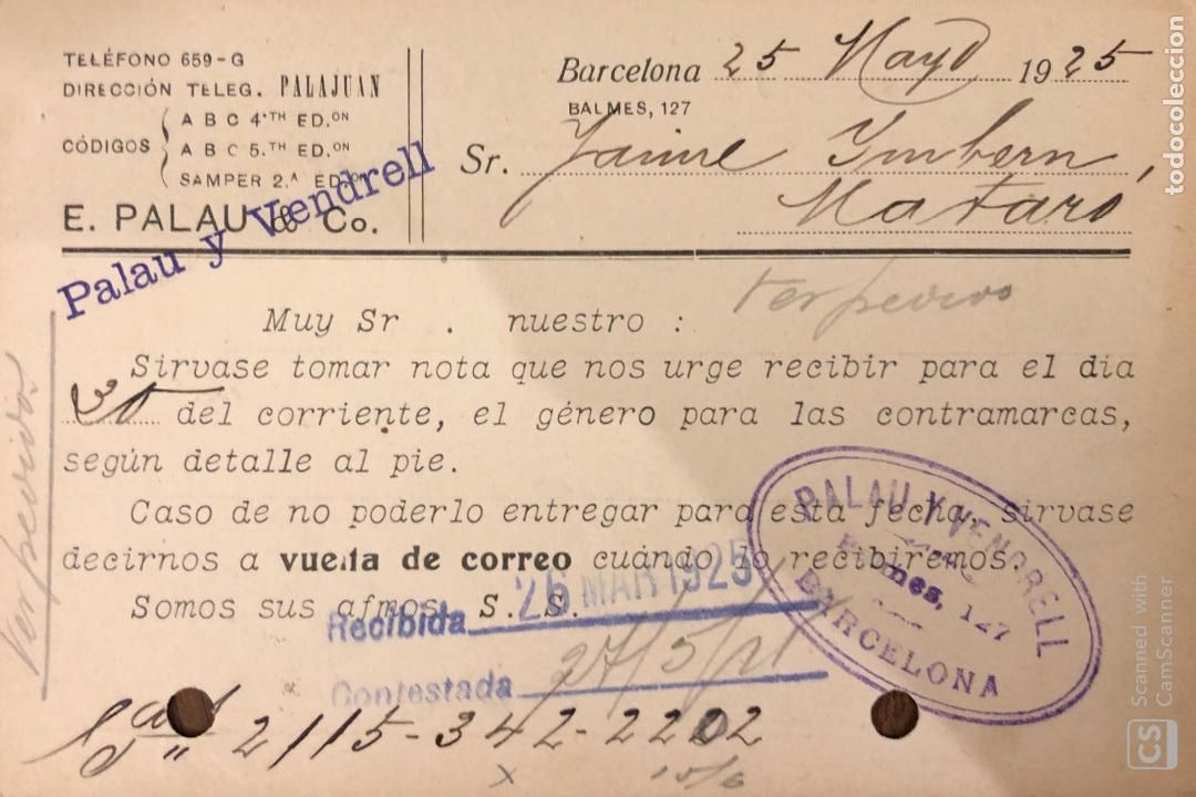 Postales: BARCELONA. PALAU & CO. 1925. VER DORSO. - Foto 2