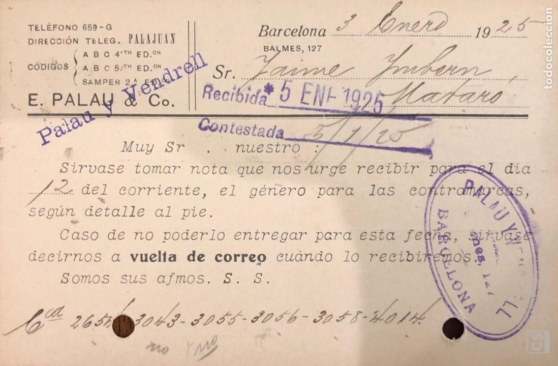 Postales: BARCELONA. E.PALAU & CO. 1925. VER DORSO - Foto 2