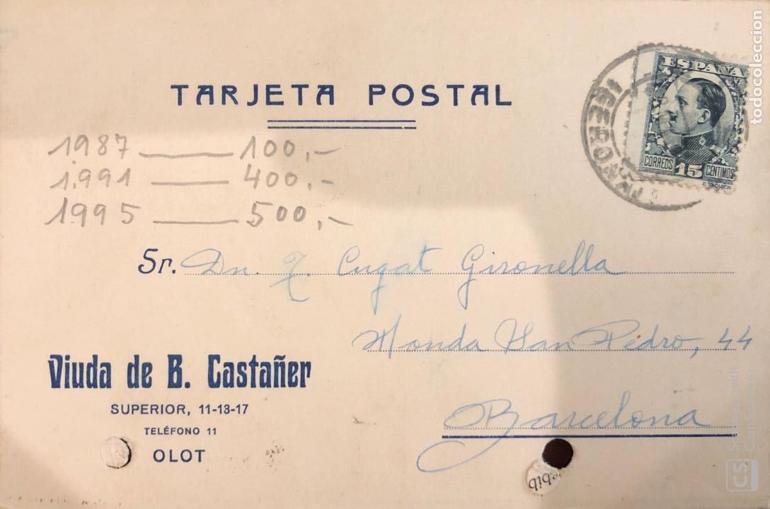 Postales: OLOT. VIUDA DE BARTOLOME CASTA&Ntilde;ER. VER DORSO. - Foto 1