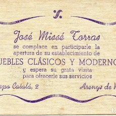 Postales: TARJETA-ARENYS DE MAR-JOSÉ MISSÉ TORRAS- TIENDA MUEBLES-