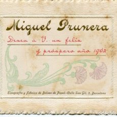 Postales: TARJETA-BARCELONA-MIGUEL PRUNERA-TIPOGRAFÍA Y FÁBRICA BOLSAS PAPEL-MODERNISTA- AÑO 1902. Lote 191289821