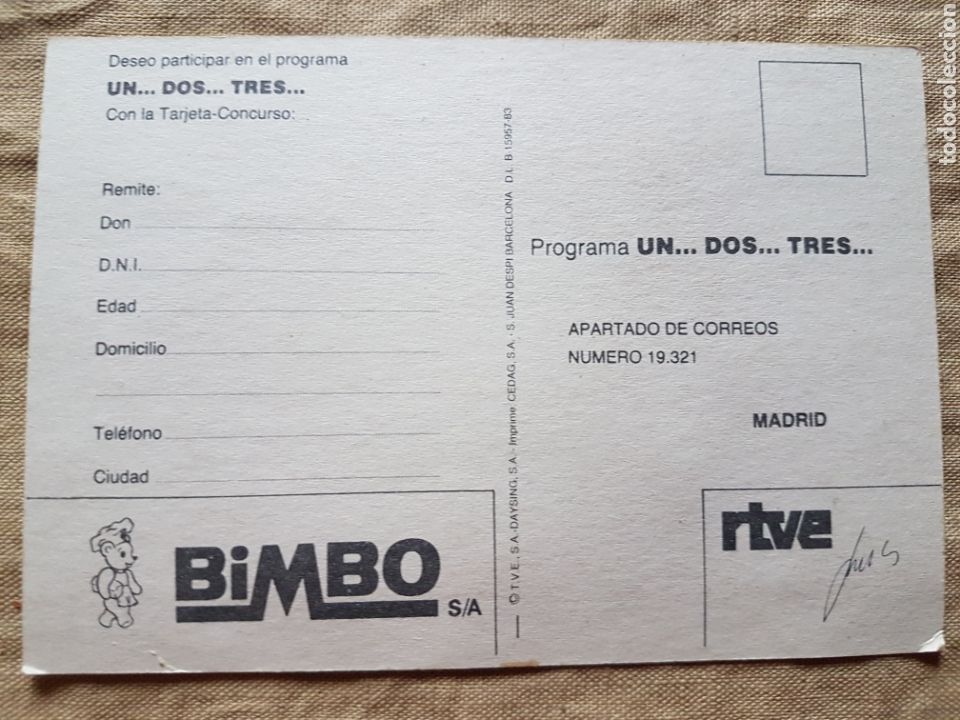 Postales: Tarjeta postal concurso Un dos tres Botilde Pan Bimbo - Foto 2