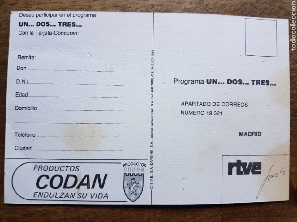 Postales: Postal concurso Un dos tres Botilde television espa&ntilde;ola - Foto 2