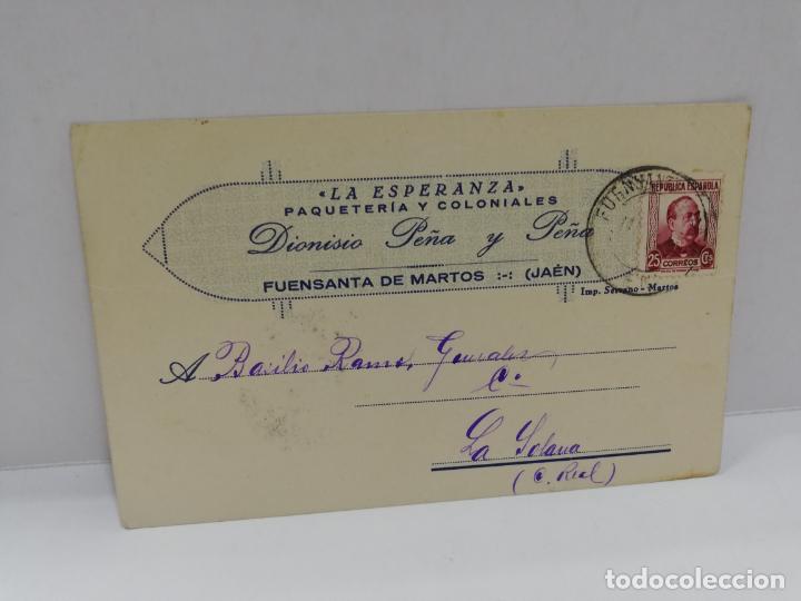 Postcards: TARJETA POSTAL PUBLICITARIA. LA ESPERANZA. PAQUETERIA Y COLONIALES. DIONISIO PE&Ntilde;A Y PE&Ntilde;A. FUENSANTA.