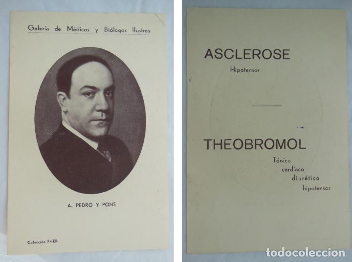 Cartoline: Antigua Tarjeta Publicitaria A. PEDRO Y PONS. Galer&iacute;a de M&eacute;dicos y Bi&oacute;logos Ilustres. Colecci&oacute;n Fher
