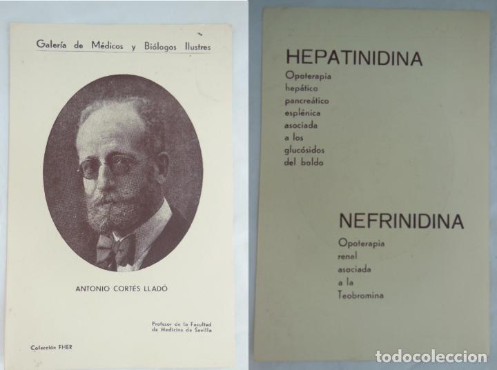 Cartoline: Tarjeta Publicitaria ANTONIO CORT&Eacute;S LLAD&Oacute;. Galer&iacute;a de M&eacute;dicos y Bi&oacute;logos Ilustres. Colecci&oacute;n Fher