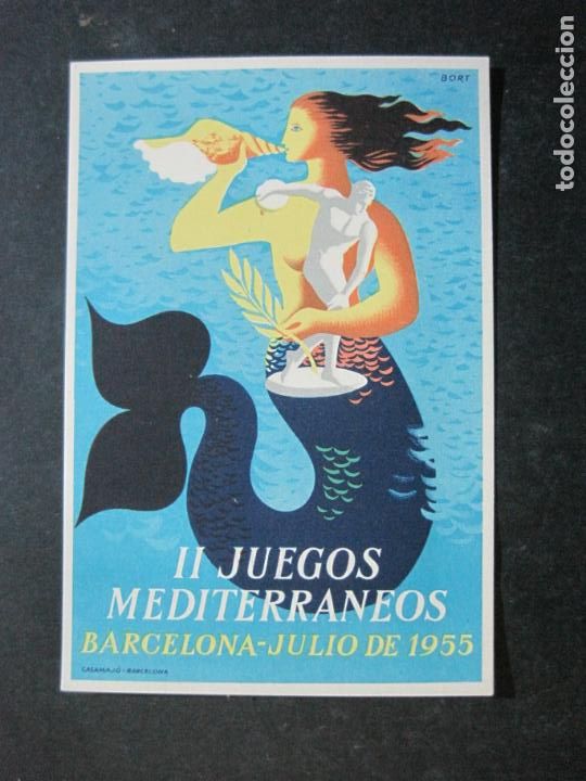 Postales: BARCELONA-II JUEGOS MEDITERRANEOS-JULIO 1955-PUBLICIDAD-ILUSTRADA POR BORT-POSTAL ANTIGUA-(76.290)