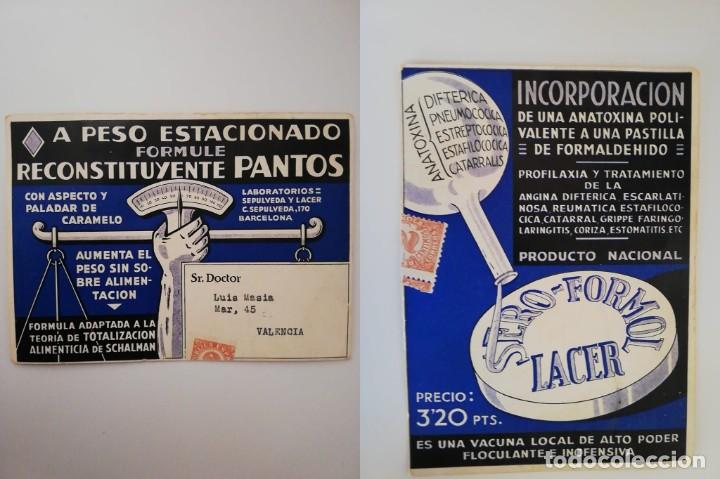 Postales: Antigua Publicidad / Old advert. Sero Formol Lacer Medicina (Postal con sello Rep&uacute;blica Espa&ntilde;ola )