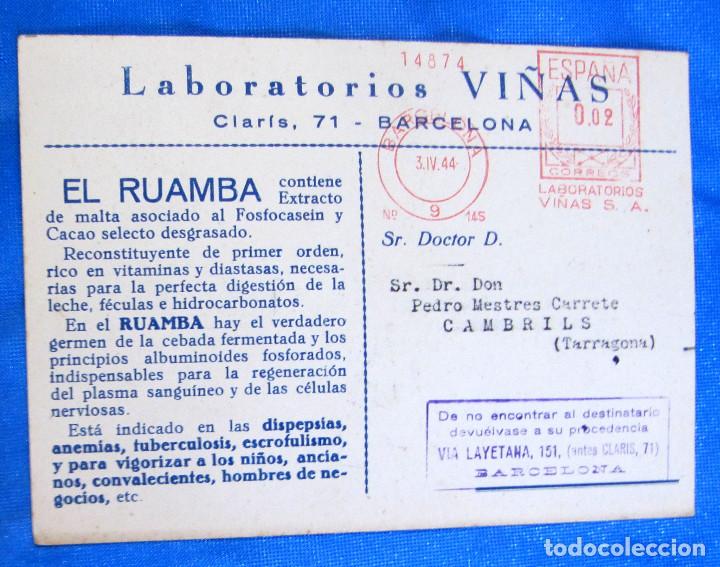 Postales: TARJETA RUAMBA. LABORATORIOS VI&Ntilde;AS, 1944. - Foto 2