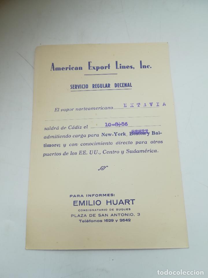 Cartes Postales: TARJETA POSTAL PUBLICITARIA. AMERICAN EXPORT LINES. SERVICIO REGULAR DECENAL. 1956. VAPOR EXTAVIA