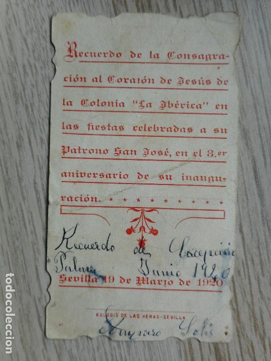 Postales: RECUERDO CONSAGRACION COLONIA LA IBERICA.SAN JOSE.SEVILLA 1920.