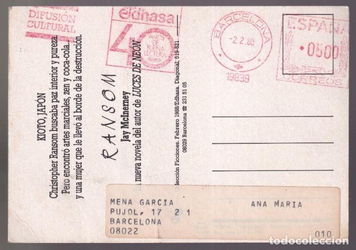 Postales: Editorial Edhasa. *Jay McInerney - Ranson* Circulada 1988. - Foto 2