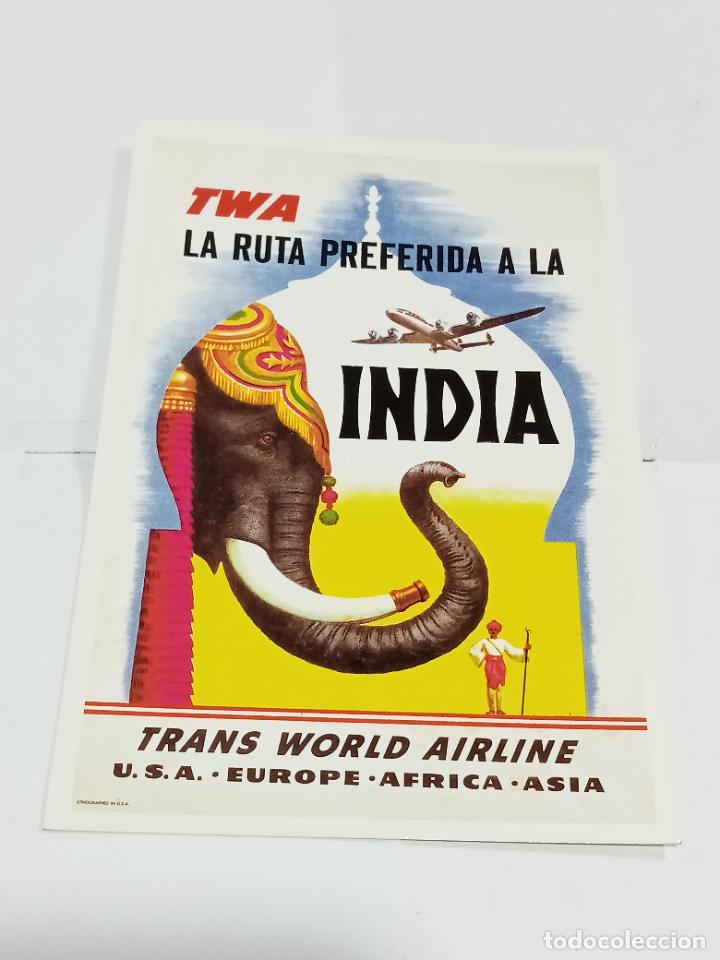 Postcards: TARJETA POSTAL. PUBLICIDAD. COLECCI&Oacute;N CARLOS VELASCO. RUTA A LA INDIA TWA