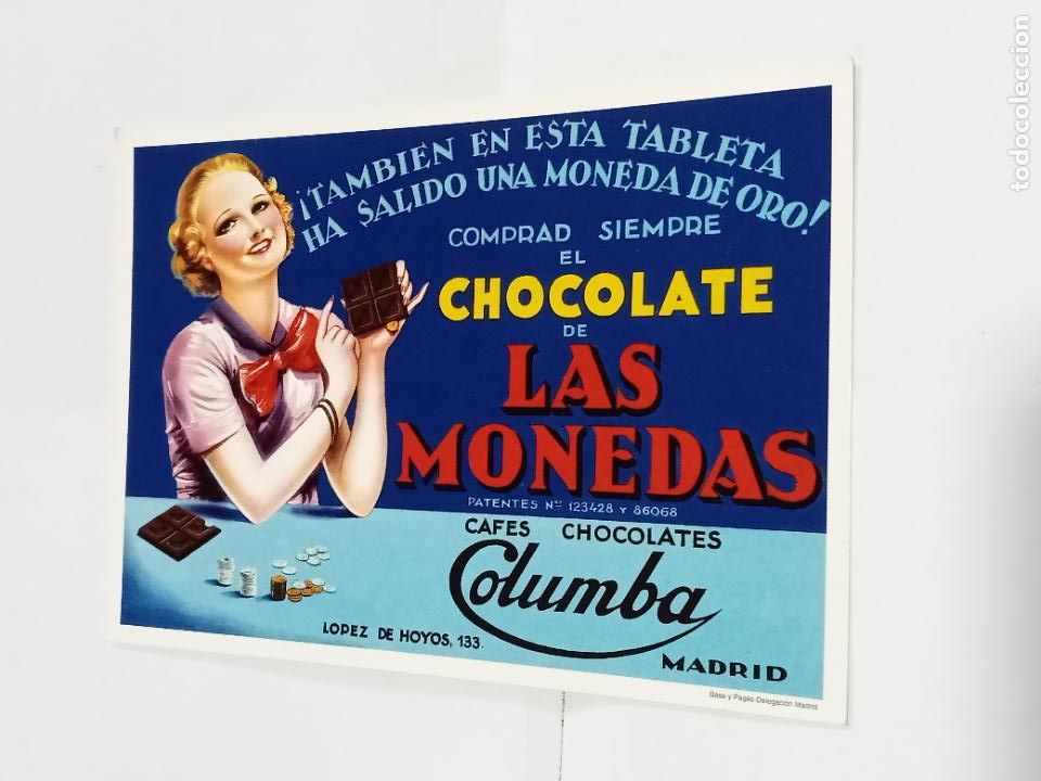 Cartes Postales: TARJETA POSTAL. PUBLICIDAD. COLECCI&Oacute;N CARLOS VELASCO. CAFES Y CHOCOLATES COLUMBA. LAS MONEDAS