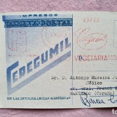 Postales: CEREGUMIL PUBLICITARIA AÑO 1951 DIRIGIDA A SANTIAGO GALICIA. Lote 350213404