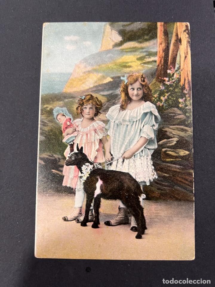 Postcards: TARJETA POSTAL PUBLICITARIA CAFE TORREFACTO DE LA ESTRELLA. NI&Ntilde;AS CON UNA CABRITA