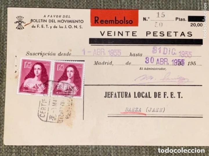 Postkarten: ANTIGUA TARJETA POSTAL PUBLICITARIA A FAVOR BOLET&Iacute;N DEL MOVIMIENTO F.E.T. J.O.N.S.