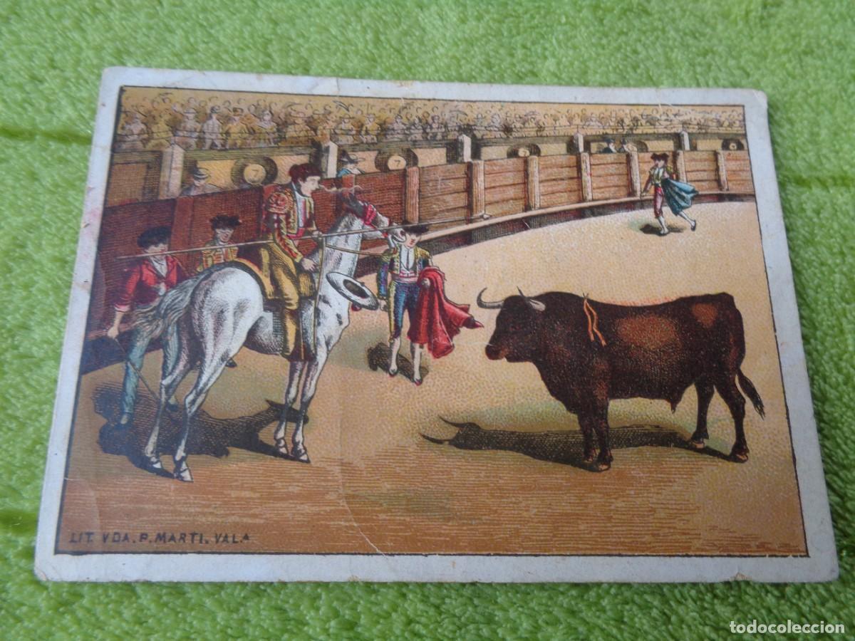 Postales: CROMO LITOGRAFIA VDA. P. MARTI -TEMA TOROS CON PUBLICIDAD DE MERCERIA AGUILA DE ORO -VALENCIA 1900'S