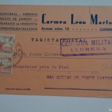 Postales: TARJETA PUBLICITARIA LIBRERIA CARMEN LEON, LLERENA ( BADAJOZ ) A SAN ADRIAN DE BESOS ( BARCELONA )