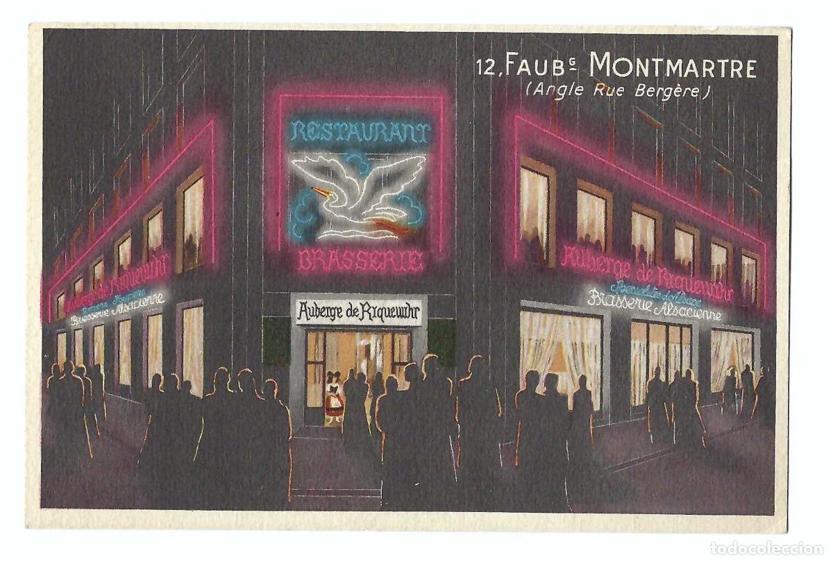 Postales: TARJETA PUBLICITARIA- ALBERGE DE RIQUEWIHR. RESTAURANT. MONTMARTRE. PARIS