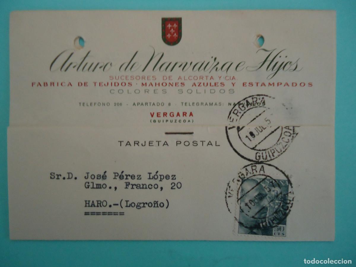 Postais: POSTAL COMERCIAL DE ARTURO DE NARVAIZA HIJOS. FABRICA DE TEJIDOS. VERGARA ( GUIPUZCOA ).- PP -7