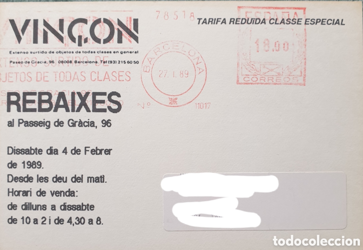 Postales: Postal Vin&ccedil;on 1989. Rebaixes - Foto 3