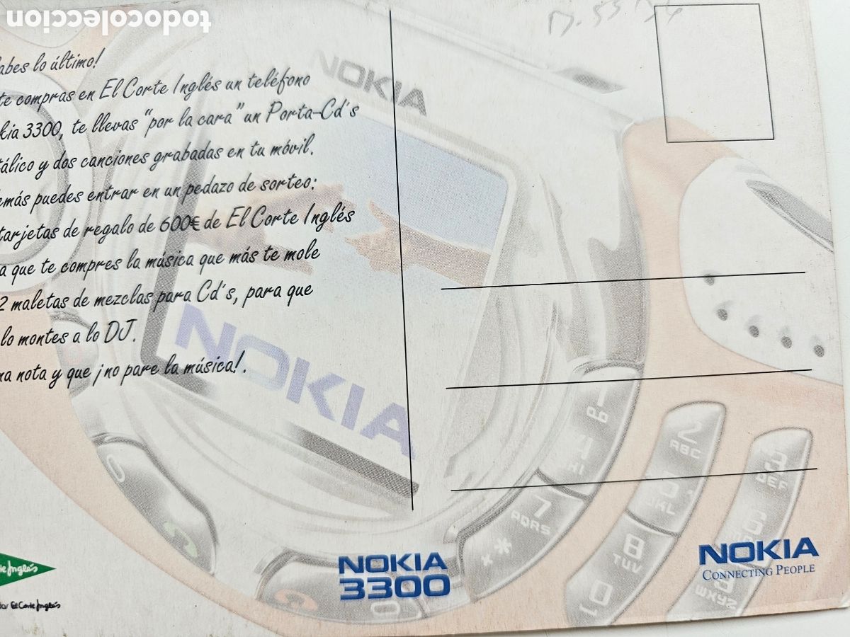 Postales: Postal de propaganda del Nokia 3300, El corte Ingl&eacute;s - Foto 3