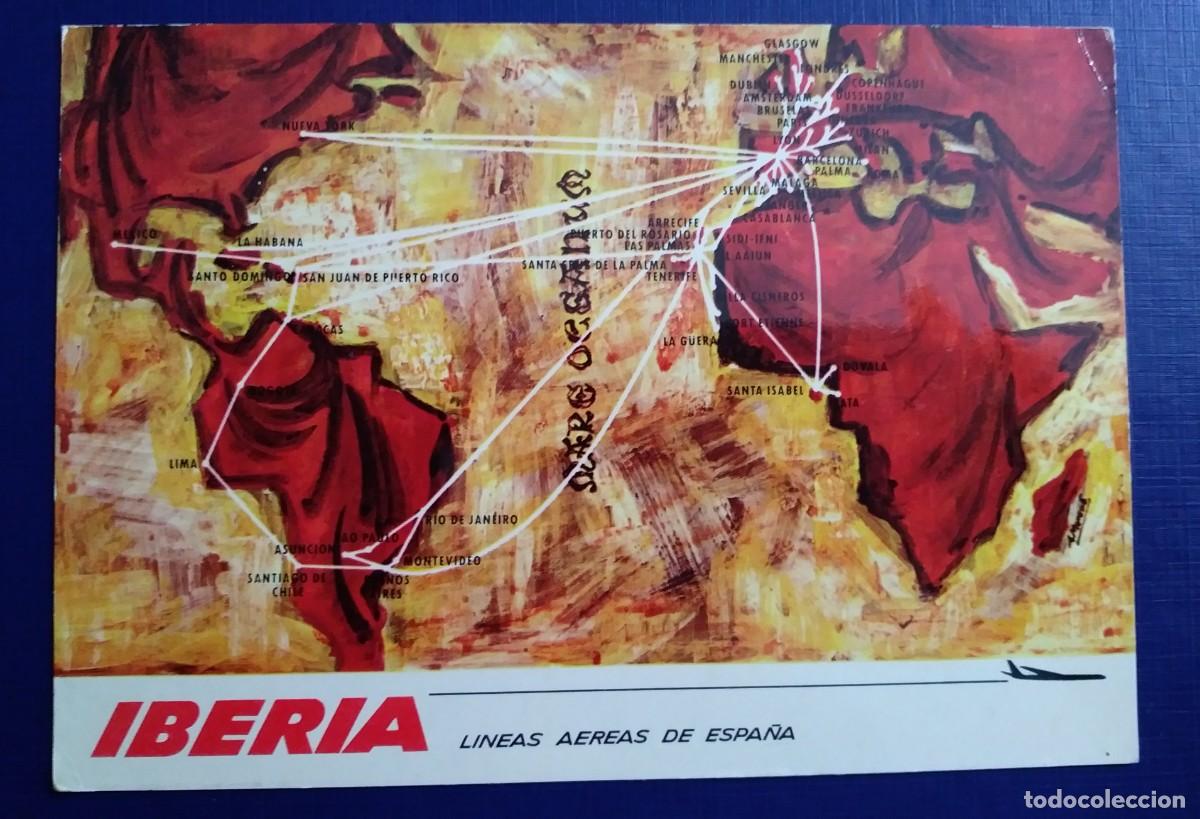 Postales: Antigua postal de IBERIA - MAPA DE RUTAS- SIN CIRCULAR - Foto 1
