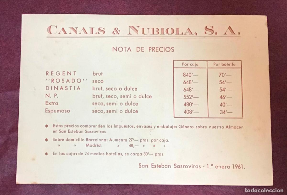 Postales: CANALS & NUBIOLA, POSTAL CON LISTA DE PRECIOS 1961 - Foto 2